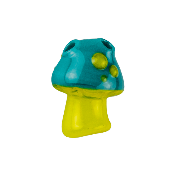 This is the Swamp Mushroom Glass Pendant from Technicolor Tonys available at Ritual Colorado. A wearable piece of glass art that features holes in the top so it can easily be strung onto a necklace.