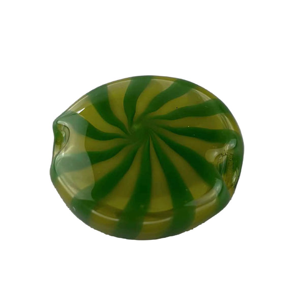 These are Heady Glass Beads by Technicolor Tony available at Ritual Colorado. Featuring vibrant swirling colors and two holes so you can string them onto your favorite necklace or bracelet.