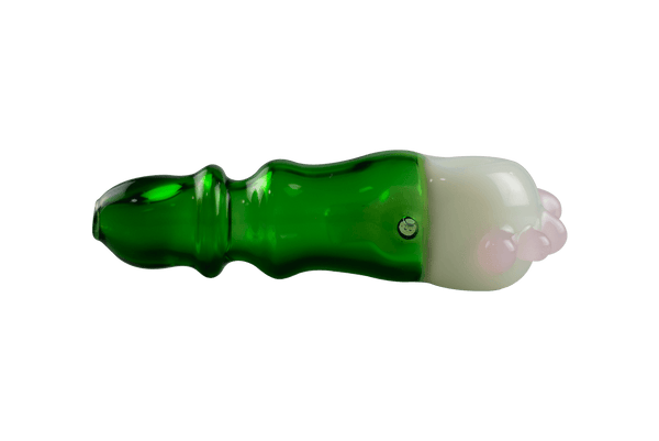 This is the Green Vortex Spoon Pipe from T Tree Glass available at Ritual Colorado. Featuring a carbed air chamber which swirls your smoke in a fun vortex pattern.