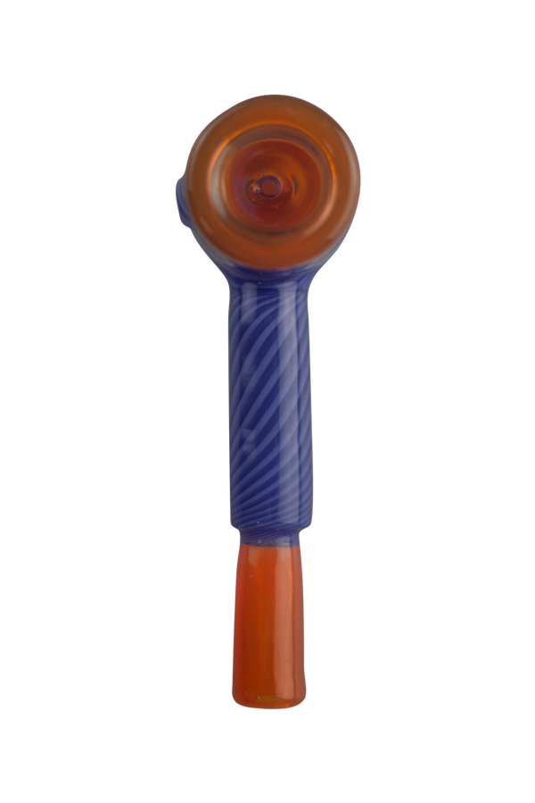 This is the Blueberry & Orange Hammer Pipe by Technicolor Tony available at Ritual Colorado. A sleek handmade glass pipe featuring stunning colors and clean patterns.