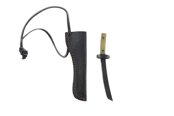 This is the Iridescent White Wide Katana dab tool from Dabmascus available at Ritual Colorado. It features a two-pin handle and the blades are constructed from high-quality Damascus Steel.