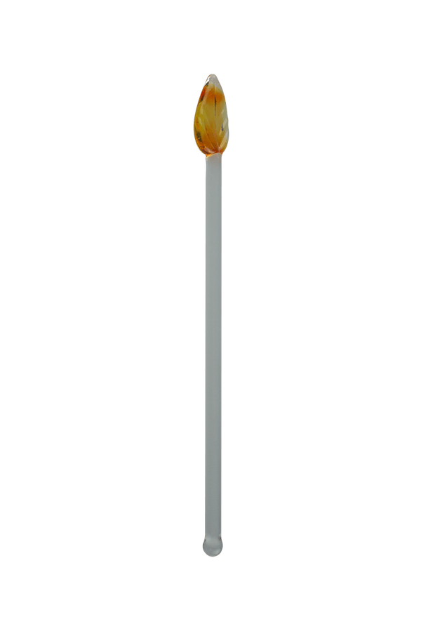 This is the Striking Yellow handmade Glass Leaf Cocktail Swizzle Sticks by Biting Glass available at Ritual Colorado. Featuring vibrant glass leaf toppers and rounded bottom to easily stir up your favorite drink.