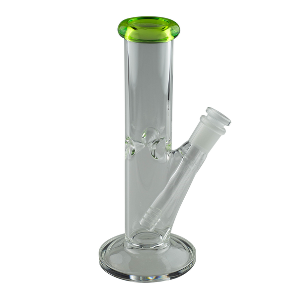 This is the Straight Tube Bong from Ritual Glass available at Ritual Colorado. It features a diffused downstem perc and colored glass accents for a stylish twist. With a pinch ice catcher this desktop water piece offers great cooling and stylish performance.