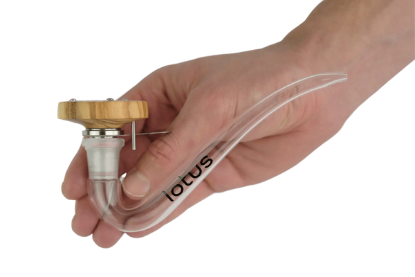 This is the Olive Lotus Vaporizer Kit by INHALE available at Ritual Colorado. A portable torch-powered dry herb vape with included glass dry pipe and 14mm bowl that you can use with all your favorite glass bongs.