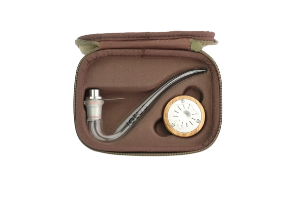 This is the Olive Lotus Vaporizer Kit by INHALE available at Ritual Colorado. A portable torch-powered dry herb vape with included glass dry pipe and 14mm bowl that you can use with all your favorite glass bongs.