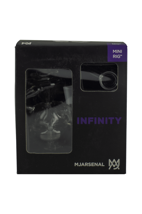 This is the Infinity Mini Rig from MJ Arsenal available at Ritual Colorado. Featuring a 10mm female connection and included quartz banger and carb cap this is the perfect portable dab setup that also rips with a Dynavap.