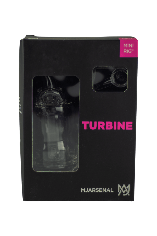 This is the Turbine Mini Rig from MJ Arsenal available at Ritual Colorado. Featuring a 10mm female connection and included quartz banger and carb cap this is the perfect portable dab setup that also rips with a Dynavap.