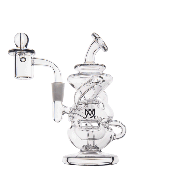 This is the Infinity Mini Rig from MJ Arsenal available at Ritual Colorado. Featuring a 10mm female connection and included quartz banger and carb cap this is the perfect portable dab setup that also rips with a Dynavap.