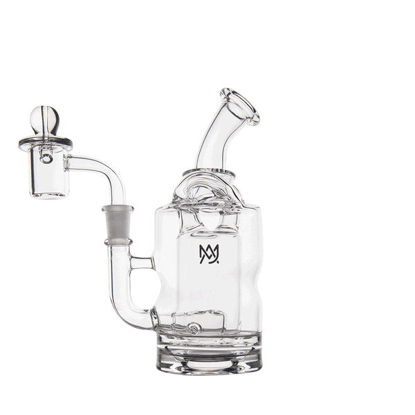 This is the Turbine Mini Rig from MJ Arsenal available at Ritual Colorado. Featuring a 10mm female connection and included quartz banger and carb cap this is the perfect portable dab setup that also rips with a Dynavap.