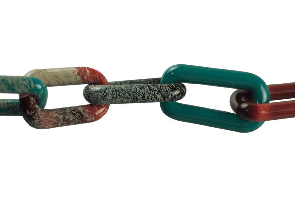 This is a collab glass chain necklace by Technicolor Tony & Maze Glass available at Ritual Colorado. Made here in Denver and featuring accents from both artists this is a one-of-a-kind headie glass masterpiece.