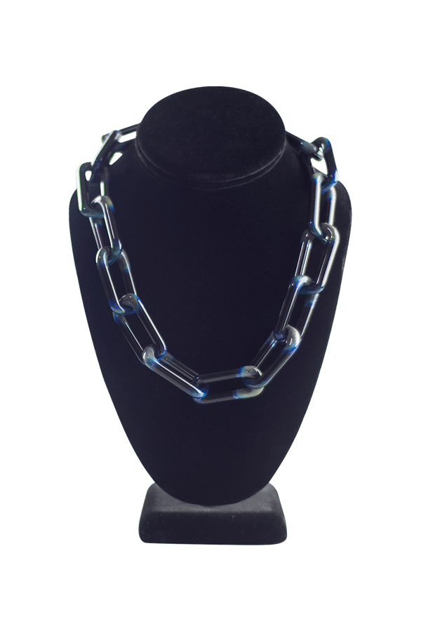 This is the Mega Mai Thai Glass Choker Chain by Technicolor Tony available at Ritual Colorado. Handmade in Denver, Colorado this unique glass chain features subtle details for a statement jewelry piece.