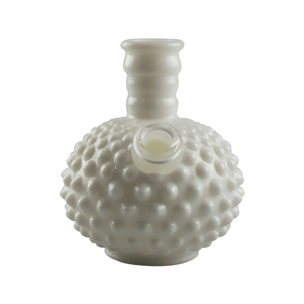 This is the Milk Glass Hobnail from Bird & Mouse Glass available at Ritual Colorado. A beautiful up cycled vintage vase into a hard hitting and compact bong.