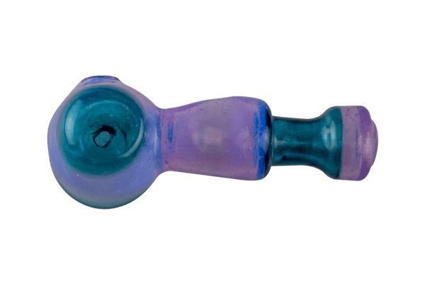 This is the Purple Mini Spoon Hand Pipe by Technicolor Tonys available at Ritual Colorado. A beautiful handmade piece of glass featuring a built-in bowl as well as a carb on the left side of the bowl.