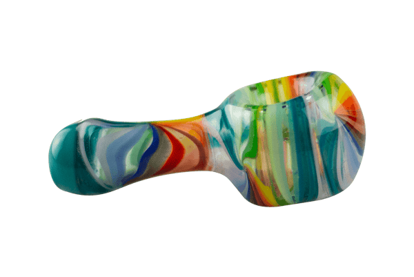 This is the Rainbow Mini Spoon Hand Pipe by Technicolor Tonys available at Ritual Colorado. A beautiful handmade piece of glass art that features a carb on the left side of the bowl for easy clearing.