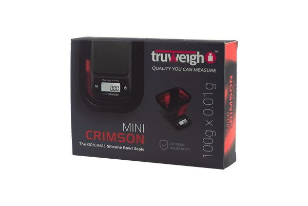 This is the Mini Crimson Digital Scale by Truweigh available at Ritual Colorado. Featuring a collapsible silicone bowl for easy transportation and weighing of items up to 600f.