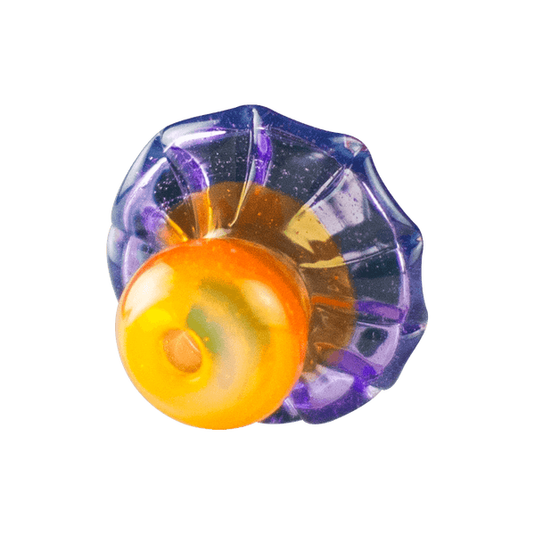 This is the Ocean Sunset Glass Mushroom Pendant from Technicolor Tonys available at Ritual Colorado. Featuring holes in the top and bottom this can be strung onto your favorite jewelry and just displayed on its own.
