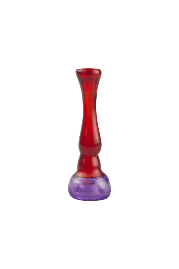 This is the Red & Purple Chillum by Biting Glass available at Ritual Colorado. A sleek flared one hitter with a sparkly purple bowl made here in Denver, Colorado.
