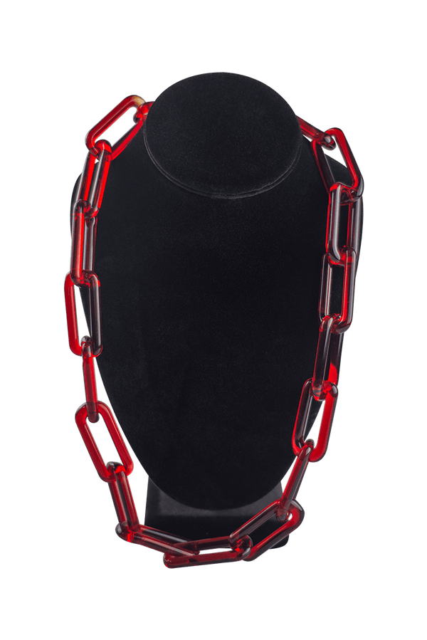 This is the Orange Elvis Glass Chain Necklace by Technicolor Tony available at Ritual Colorado. Featuring handmade glass links these beautiful chains work great as bracelets as well.