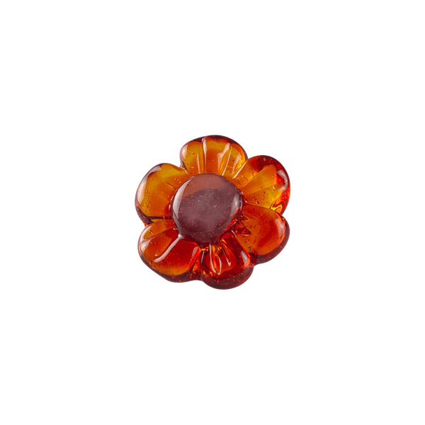 These are glass flower pins from Technicolor Tonys available at Ritual Colorado. The beautiful floral shapes feature a pin and closure on the back so you can easily pop them on your hat or other favorite place to display glass art.