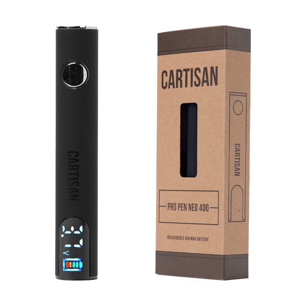 This is the Pro Pen Neo 400 510 Thread Battery from Cartisan available at Ritual Colorado. Featuring a colorful digital screen and discrete size this is an awesome portable cartridge battery.