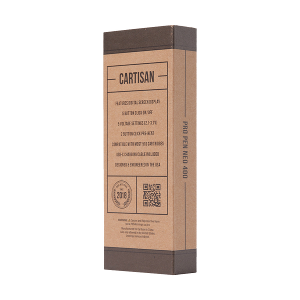 This is the Pro Pen Neo 400 510 Thread Battery from Cartisan available at Ritual Colorado. Featuring a colorful digital screen and discrete size this is an awesome portable cartridge battery.