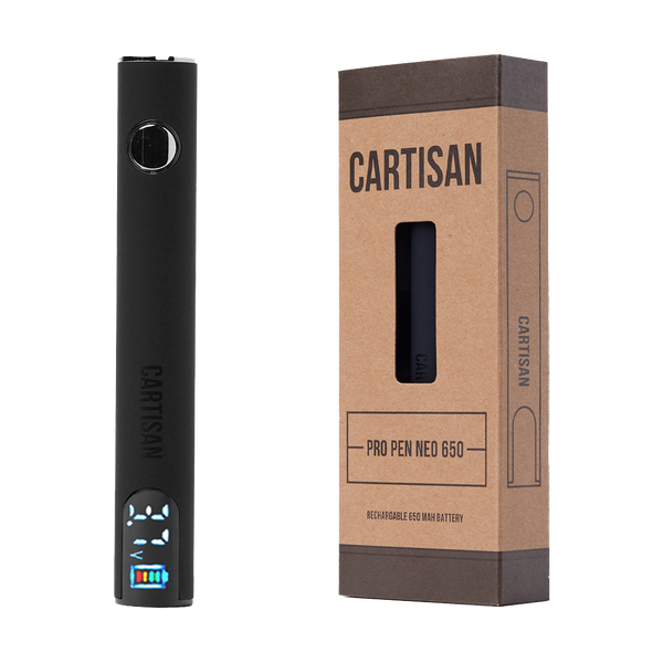 This is the Pro Pen Neo 650 510 Thread Battery from Cartisan available at Ritual Colorado. Featuring a colorful digital screen and discrete size this is an awesome portable cartridge battery.