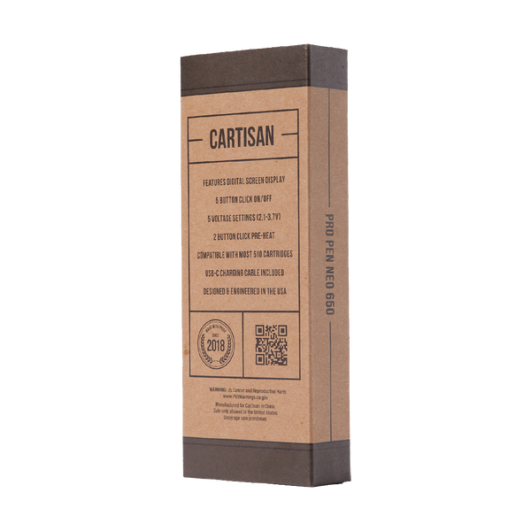 This is the Pro Pen Neo 650 510 Thread Battery from Cartisan available at Ritual Colorado. Featuring a colorful digital screen and discrete size this is an awesome portable cartridge battery.