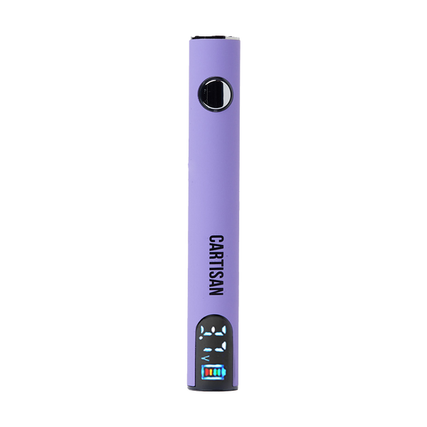 This is the Purple Pro Pen Neo 650 510 Thread Battery from Cartisan available at Ritual Colorado. Featuring a colorful digital screen and discrete size this is an awesome portable cartridge battery.