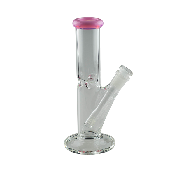 This is the Straight Tube Bong from Ritual Glass available at Ritual Colorado. It features a diffused downstem perc and colored glass accents for a stylish twist. With a pinch ice catcher this desktop water piece offers great cooling and stylish performance.