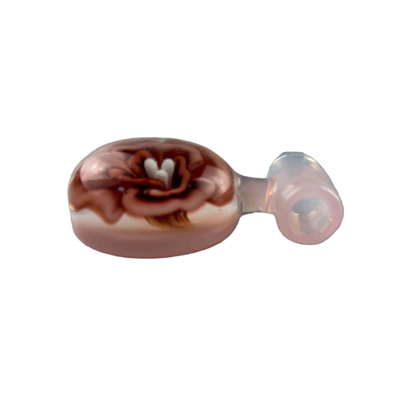 This is the Pink Flower Pendant by Biting Glass available at Ritual Colorado. A stylish handmade glass piece of jewelry featuring a vibrant red, white and pink flower.