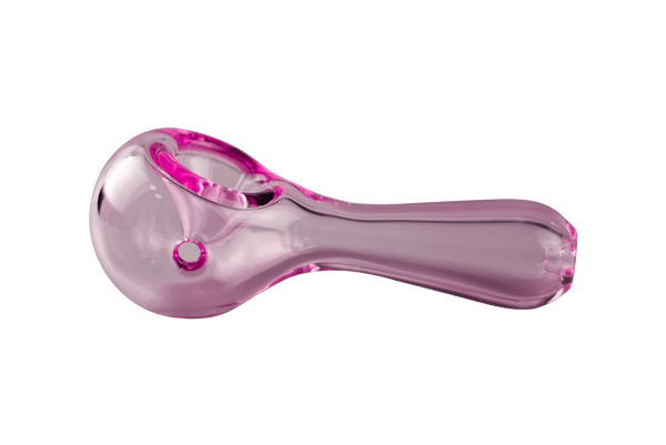This is the Blush Pioneer Spoon Pipe from MJ Arsenal available at Ritual Colorado. It features a built-in glass bowl with a carb hole on the left side. The fun colors and ergonic design make this a perfect starter spoon pipe.