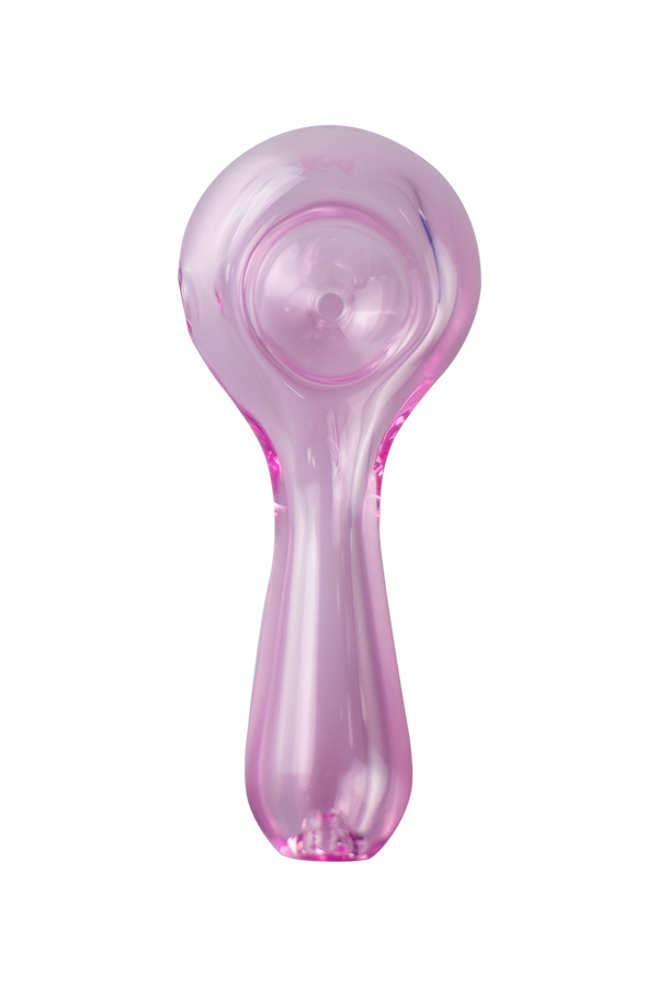This is the Blush Pioneer Spoon Pipe from MJ Arsenal available at Ritual Colorado. It features a built-in glass bowl with a carb hole on the left side. The fun colors and ergonic design make this a perfect starter spoon pipe.
