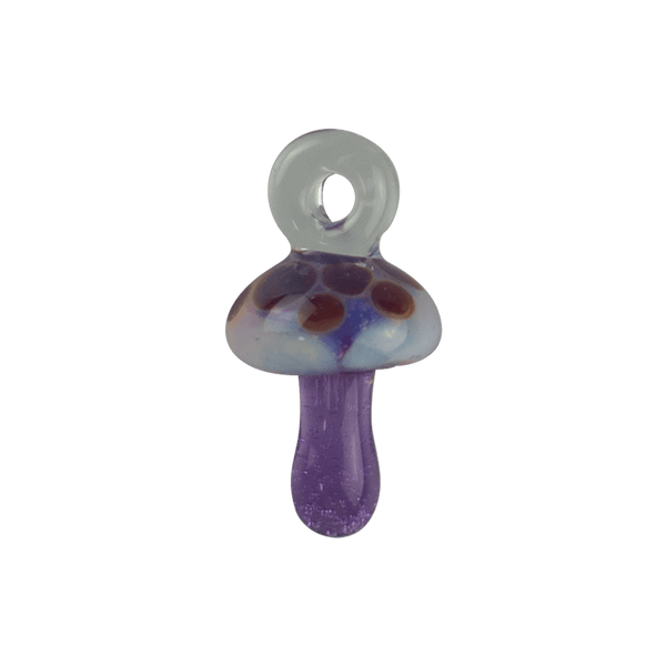 These are Mini Mushroom Pendants by Biting Glass available at Ritual Colorado. Featuring a built-in glass loop as well as vibrant colored mushrooms these are fun little jewelry and decor pieces.