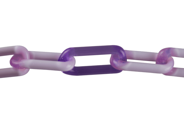 This is the Pink Slyme & Purple Lollipop Glass Chain Necklace by Technicolor Tony available at Ritual Colorado. This stunning handmade glass necklace features vibrant colors and refined craftsmanship.