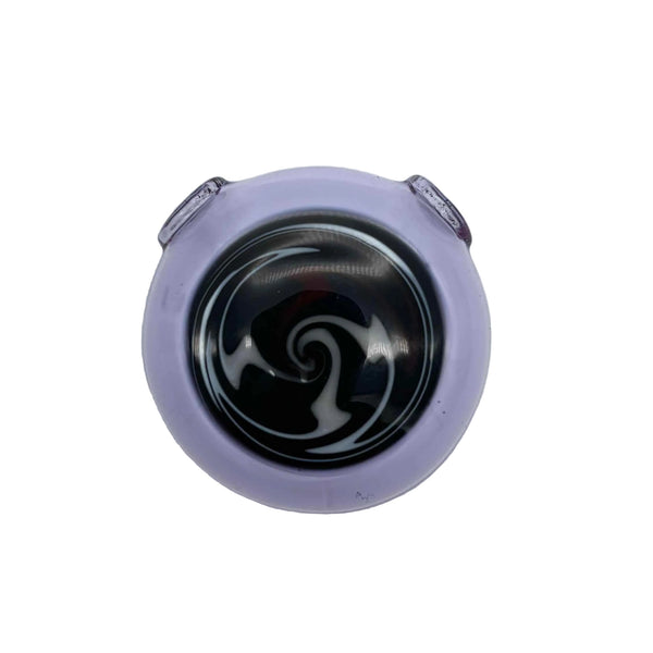 This is the Purple / Black & White Color Swirl Glass Disc Pendant by Biting Glass available at Ritual Colorado. Featuring vibrant swirling color patterns and two holes so you can string it onto your favorite necklace. Handmade in Denver, Colorado.