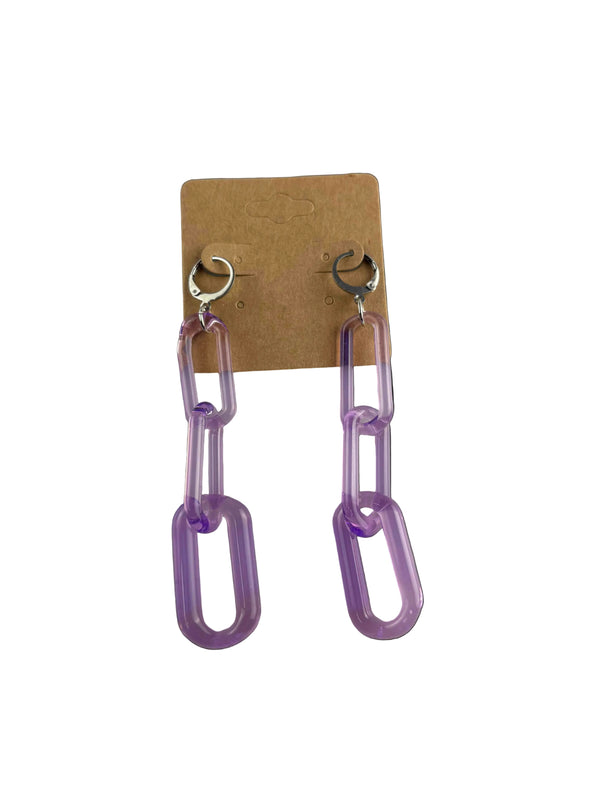 These are Purple Lollipop Glass Chain Earrings by Biting Glass available at Ritual Colorado. Made here in Denver, Colorado these sleek chains are the perfect accessory.
