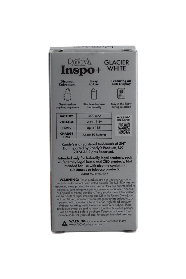 This is the Inspo+ Concentrate Vaporizer from Randy's available at Ritual Colorado. Coming in four beautiful colors (white, blue, black, and purple) this dual-use concentrate vaporizer has an included sand quartz atomizer for direct vaporization of your dabs. Alternatively, unscrew the atomizer and use the 510 thread for compatibility with your favorite cartridge.