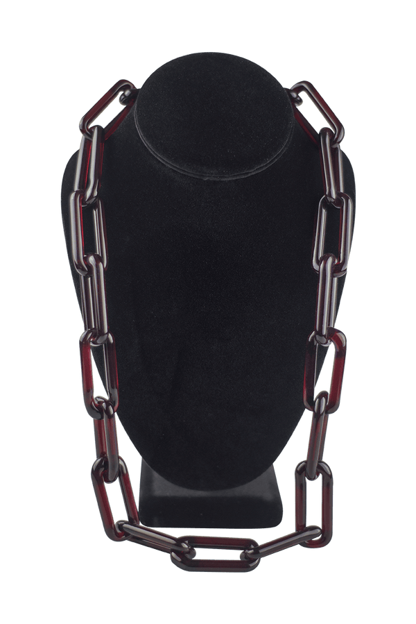 This is the Red Elvis Glass Chain Necklace by Technicolor Tony available at Ritual Colorado. Featuring handmade glass links these beautiful chains work great as bracelets as well.