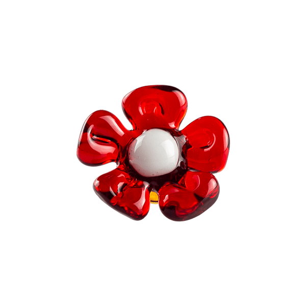 These are glass flower pins from Technicolor Tonys available at Ritual Colorado. The beautiful floral shapes feature a pin and closure on the back so you can easily pop them on your hat or other favorite place to display glass art.