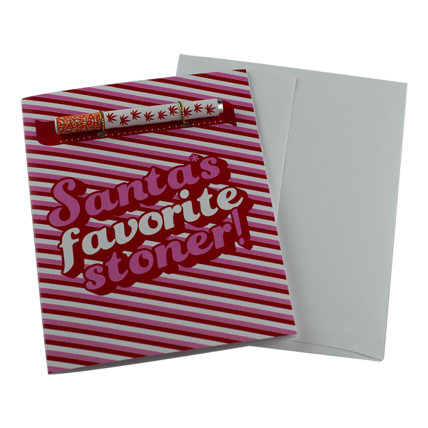 The "Santa's Favorite Stoner" Greeting Card by KushKards with matching metal One Hitter available at Ritual Colorado. Spread the holiday cheer with these fun cannabis-themed greeting cards.