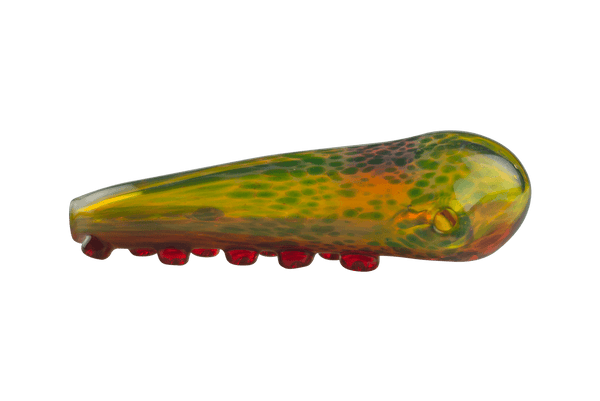 This is the Slime Tentacle Spoon Pipe from Burtoni Glass available at Ritual Colorado. A beautiful hand-blown piece of heady glass that features a fun tentacle theme and vibrant colors.