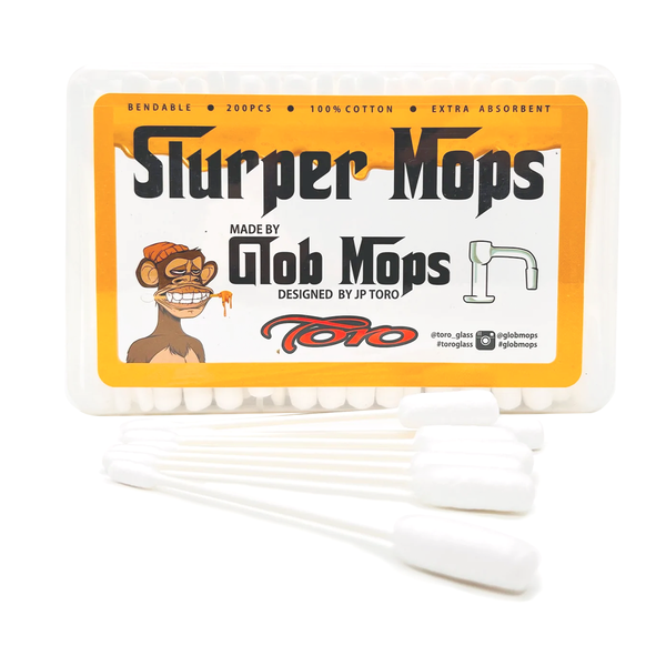 These are Slurper Mops designed by JP Toro and made by Glob Mops, available at Ritual Colorado. These 100% cotton swabs are extra absorbent and bendable to reach all the corners of your terp slurper.