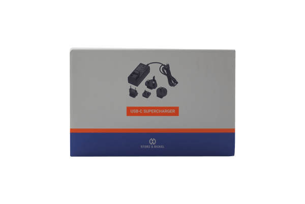 This is the USB-C Supercharger from Storz & Bickel available at Ritual Colorado. This quick charger is compatible with the Venty and Mighty+ and features 4 interchangeable plugs.