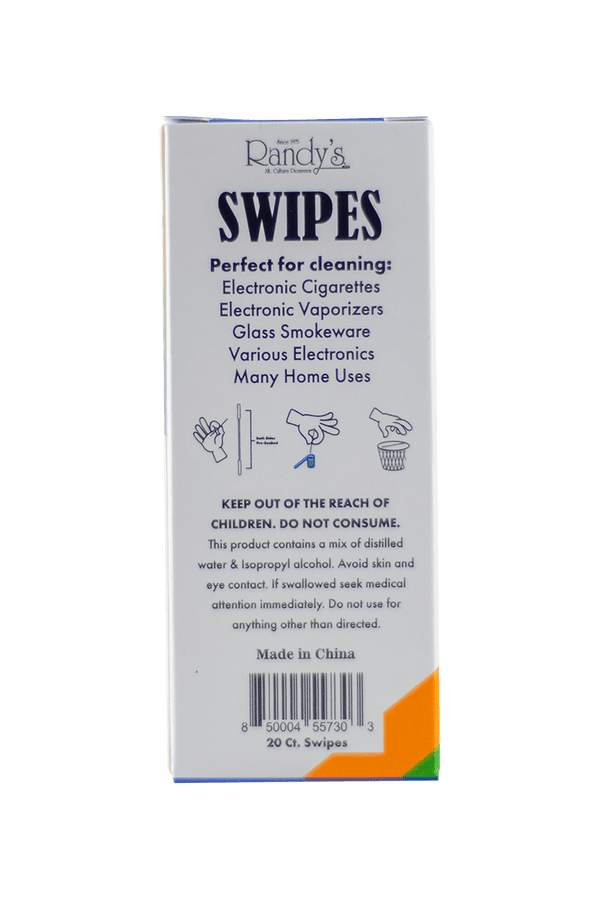 These are Randy's Swipes pre-soaked alcohol cleaning swabs available at Ritual Colorado. This convenient 20-pack makes cleaning on the go a breeze and is perfect for dab atomizers and dry herb vaporizers bowls.