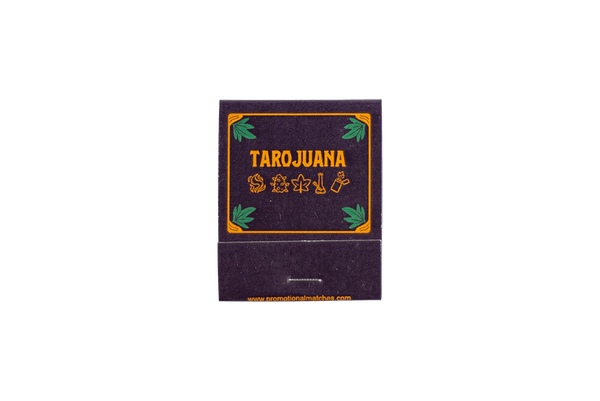 This is the Tarojuana Deck from Tarojuana available at Ritual Colorado. Each pack includes a 78-Card cannabis friendly tarot deck with a guidebook and corduroy stash bag as well as a Tarojuana matchbook.