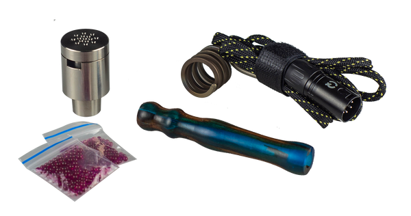 This is the Taroma 3.0 Upgrade Kit from QaromaShop available at Ritual Colorado. Each kit includes a Taroma 3.0 titanium housing, 2 packs of 3mm aroma ruby pearls, a 20mm pre-stretched heater coil, and a stabwood coil handle. Available at a discounted price this is one of the best ways to upgrade to a super efficient dry herb vaporizer.