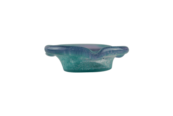 This is the Short Teal & Purple Flare Glass Ashtray by Technicolor Tony available at Ritual Colorado. A vibrant handmade borosilicate ashtray made right here in Denver, Colorado.