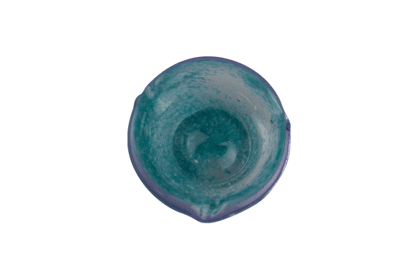 This is the Short Teal & Purple Flare Glass Ashtray by Technicolor Tony available at Ritual Colorado. A vibrant handmade borosilicate ashtray made right here in Denver, Colorado.