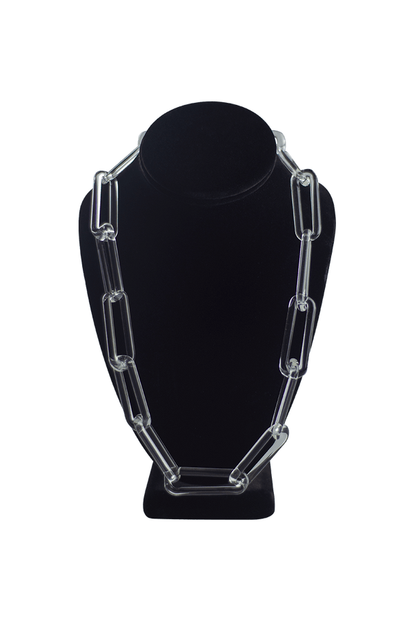This is the Medium(L) Clear Glass Chain Necklace by Technicolor Tony available at Ritual Colorado. Featuring handmade glass links these beautiful chains are made here locally in Denver, Colorado.
