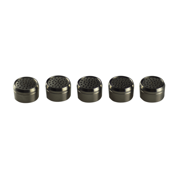 This is five Titanium Dosing Caps by Ritual Co. available at Ritual Colorado. Compatible with the Storz & Bickel Venty, Mighty+ & Crafty+ these top quality dosing caps are lightweight and super durable.